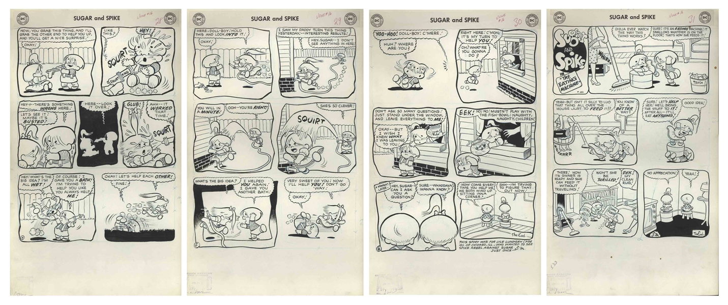 Sheldon Mayer Original Hand-Drawn ''Sugar and Spike'' Comic Book -- Complete Issue of 26 Pages From the June 1958 Issue #16 -- How Sugar & Spike Met, Batman Costume for Spike & Appearance by Scribbly!